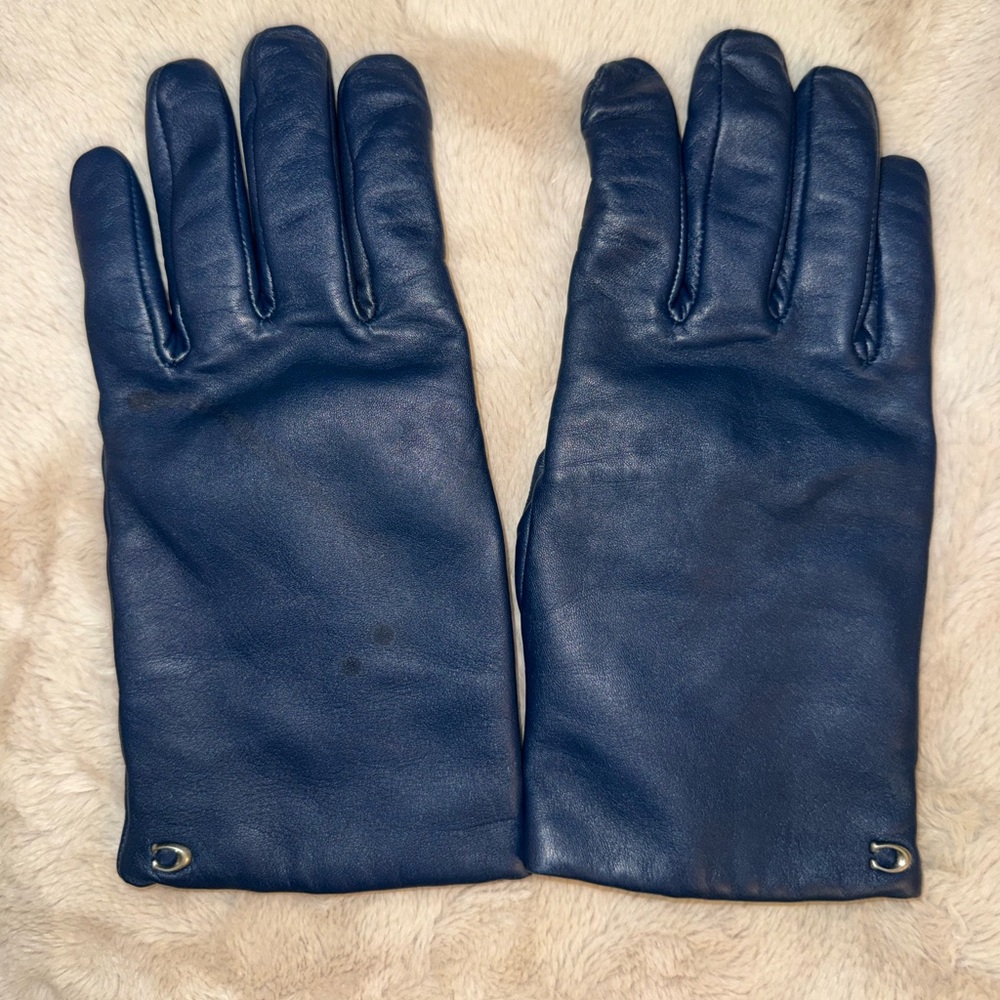 Coach Midnight Blue Leather Gloves